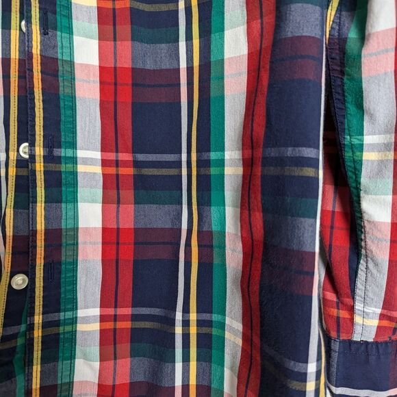 Chaps Easy Care Stretch Multicolor Plaid Long Sleeve Button Down Large Red Blue - Picture 2 of 8